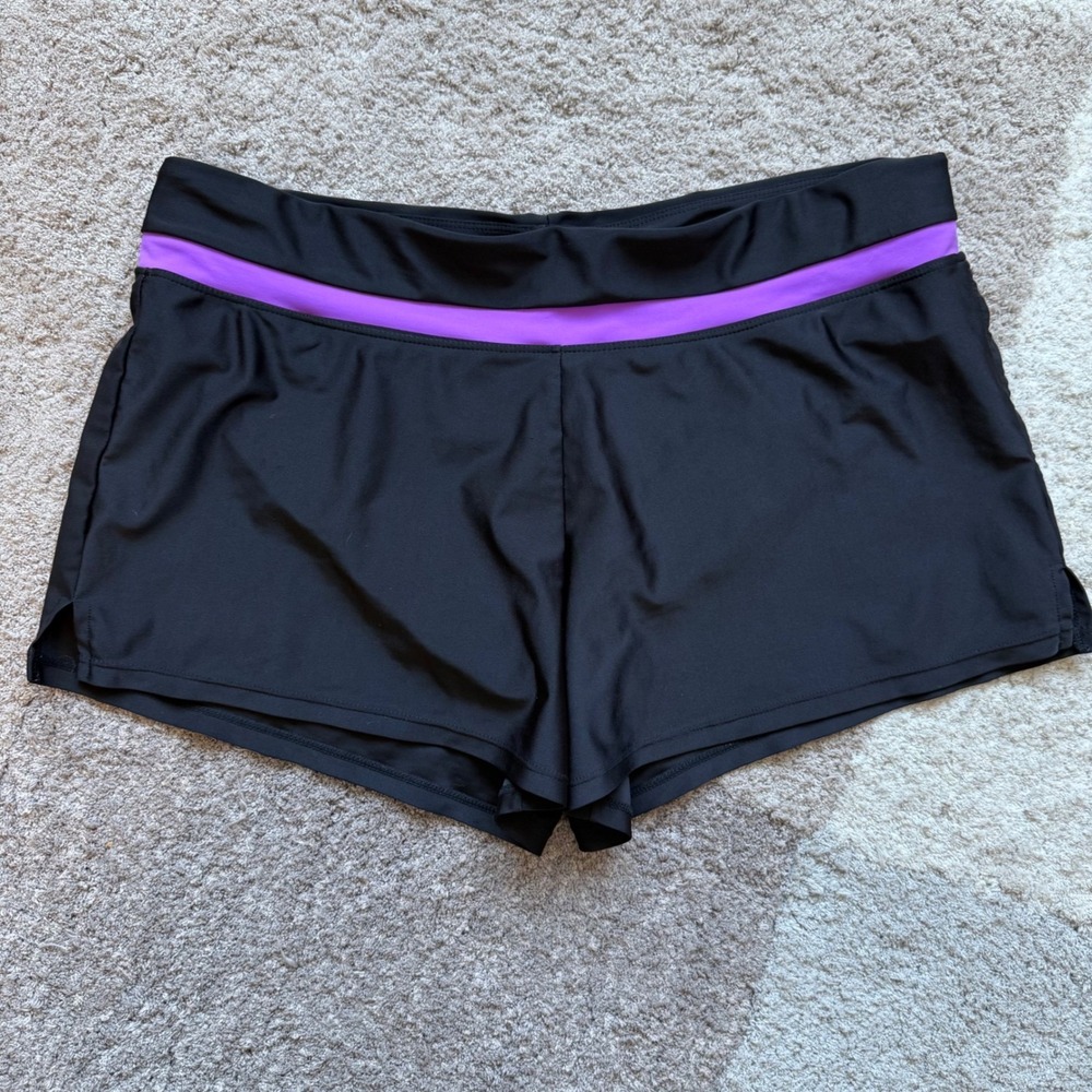 Zero X Posur Swimwear Womens Board Shorts Liquorice Black Purple‎ Stripe Size L
